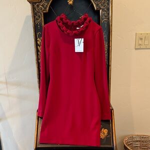 Diane Von Furstenberg Red Dress with Ruffled Collar